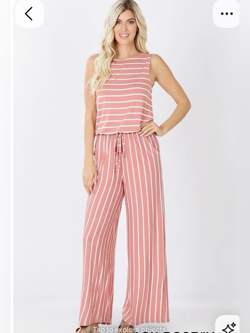Zenana 1X Coral White Striped Sleeveless Wide Leg Jumpsuit Pockets